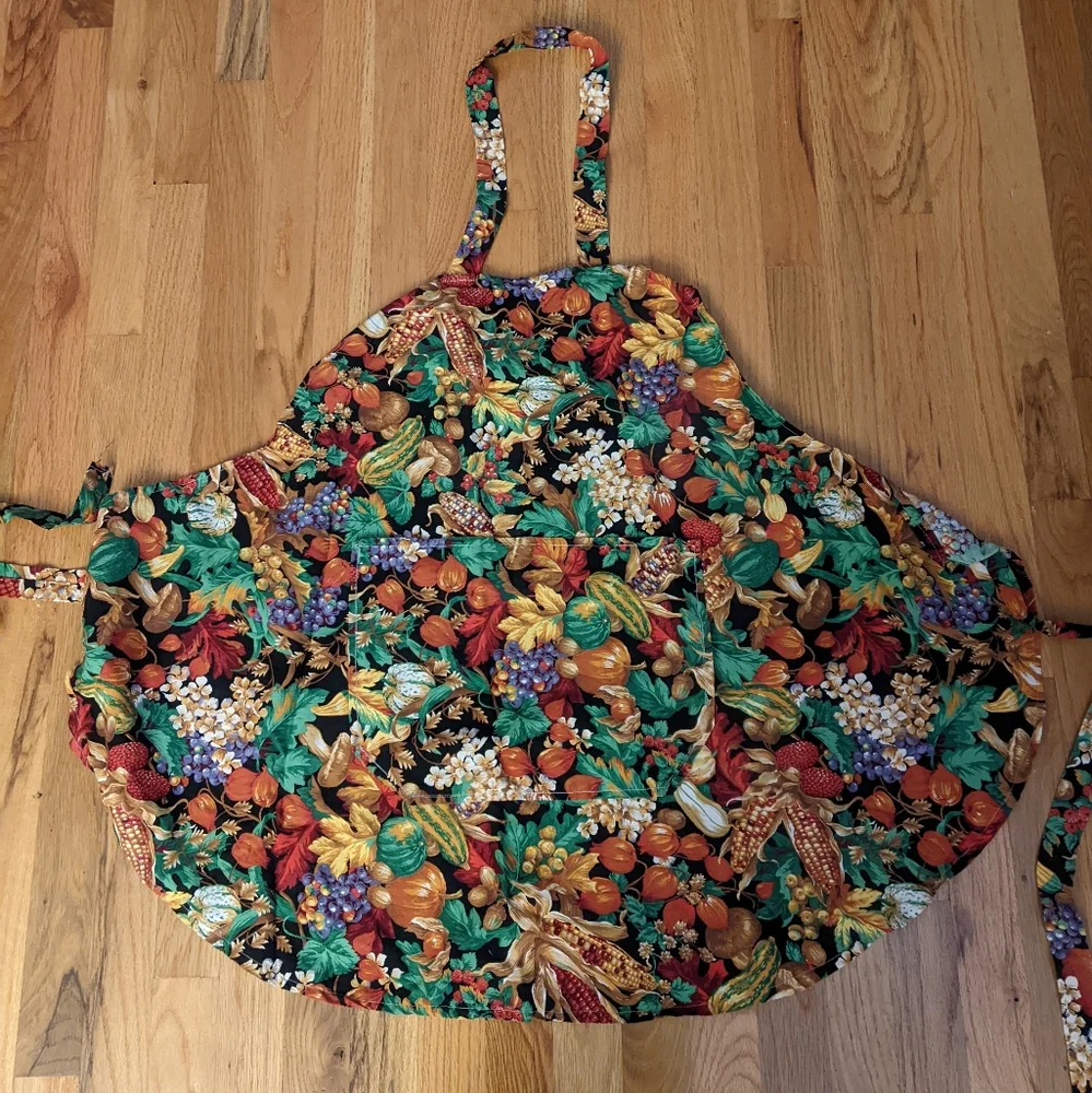 Handcrafted Large Apron, Colorful Veggie Fabric, Pocket, Waist Ties, Unisex